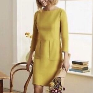 BODEN Auria Ottoman Sheath Dress 2P Yellow green Ribbed